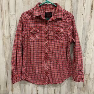 RQQBA Red Plaid Flannel Button Up Shirt